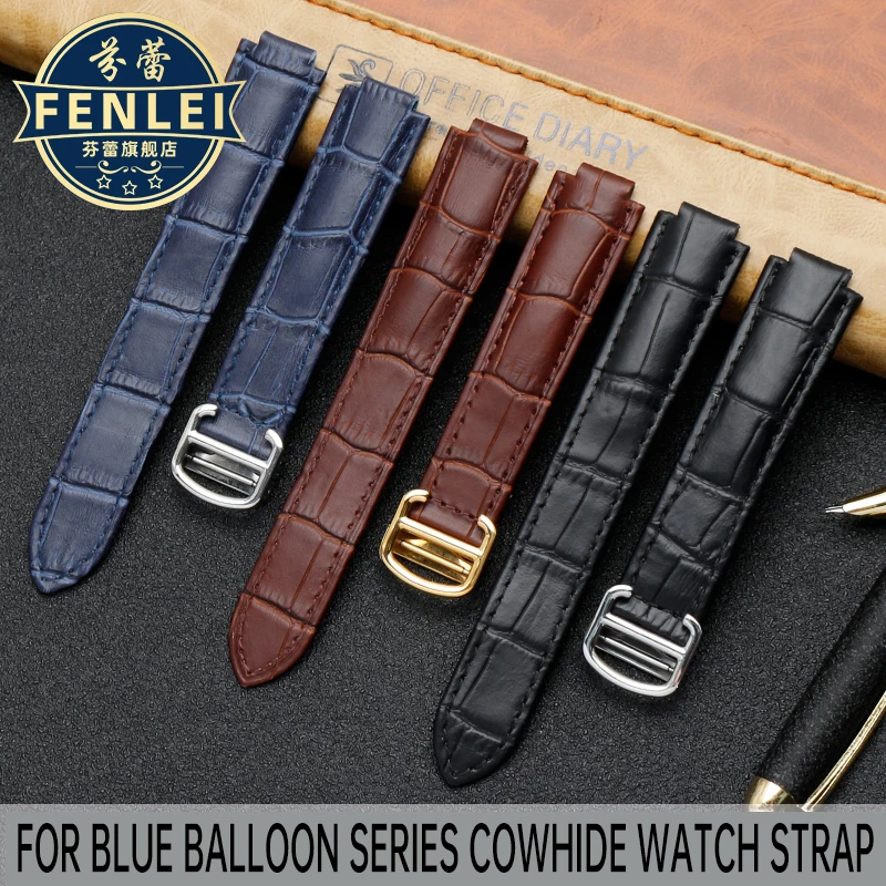 Genuine Leather Watchband for Cartier Blue Balloon Convex mouth Belt Women's Watch Strap 14 16 18 20*12mm Bracelet Accessories