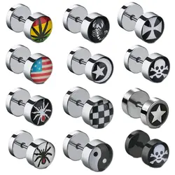 1 Piece Punk Women/Men Stainless Steel Screw Dumbbell Gothic Stud Earrings Hip Hop Rock Hypoallergenic Earring Jewelry Gift