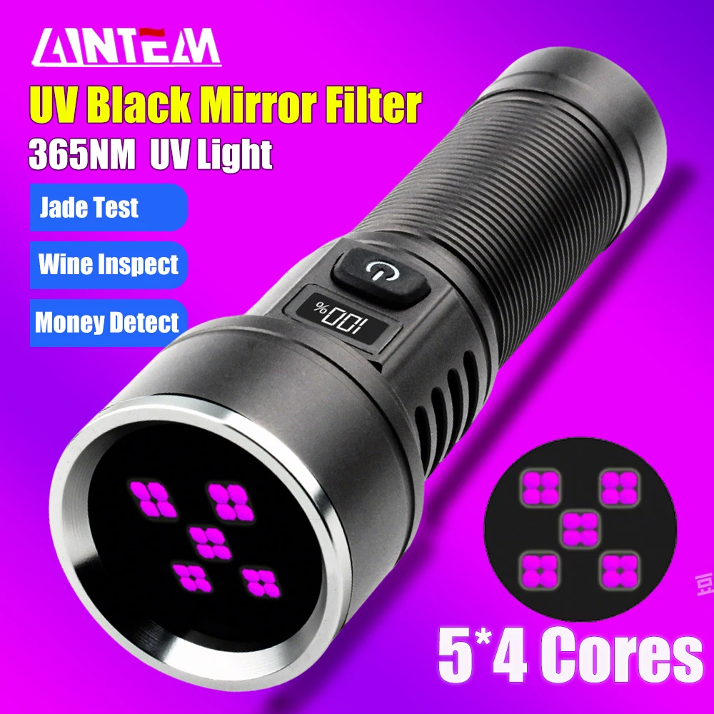 

High Power Black Mirror Purple Light Detection Torch Powerful 365NM UV Flashlight Type-C USB Rechargeable LED Ultraviolet Lamp