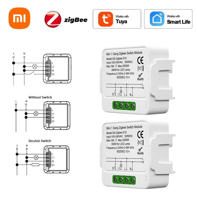 

Xiaomi Tuya ZigBee 3.0 Smart Switch Module 1/2/3gang Smart Home DIY Light Breaker Works With Alexa Google Home Automation