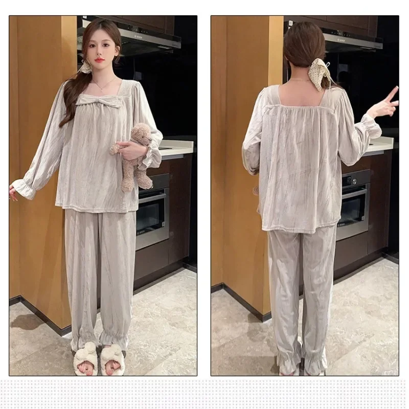 Plus Size Velvet Luxury Home Clothes Women Winter Long Sleeve Loungewear Suit 2 PCS Female Pajamas Sets M-5XL  Loose Outfits