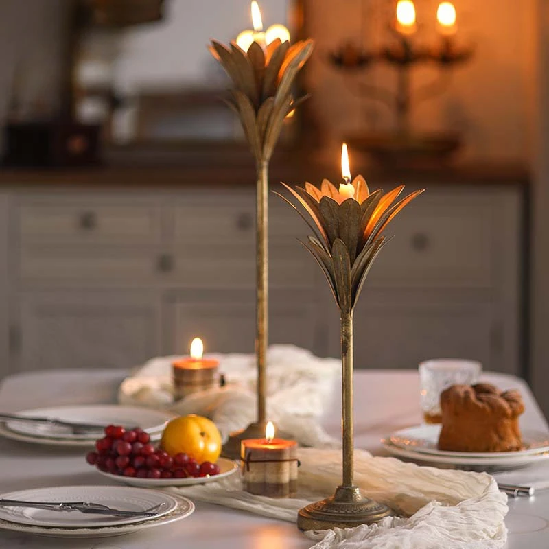 

Christmas Table Decor Candle Holder American-Style Retro Iron Art Vintage Ambient Metal with Flower Core for Home Decorations