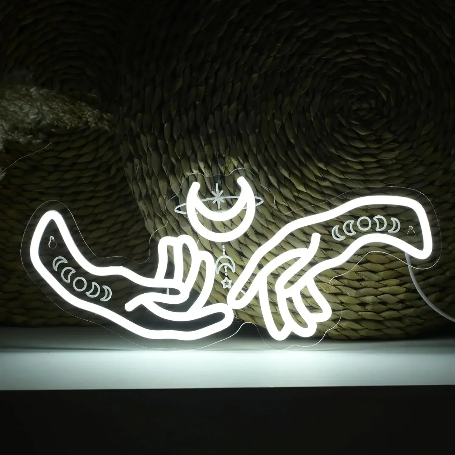 Celestial Hands Moon Phase Neon Sign Mystical LED Wall Art USB Powered Decor Bedroom Witchy Lover Novelty Gift Hanging Decor