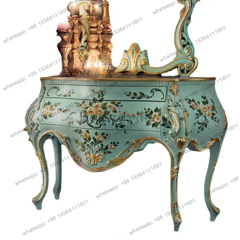 

European solid wood carving luxury large apartment entrance cabinet foyer locker