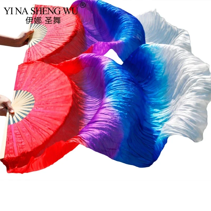 Imitation Silk Unisex High Quality Belly Dance Fans 1 Pair Handmade Dyed Belly Dance Props Long Rayon Silk Fans 150/180/210x90cm