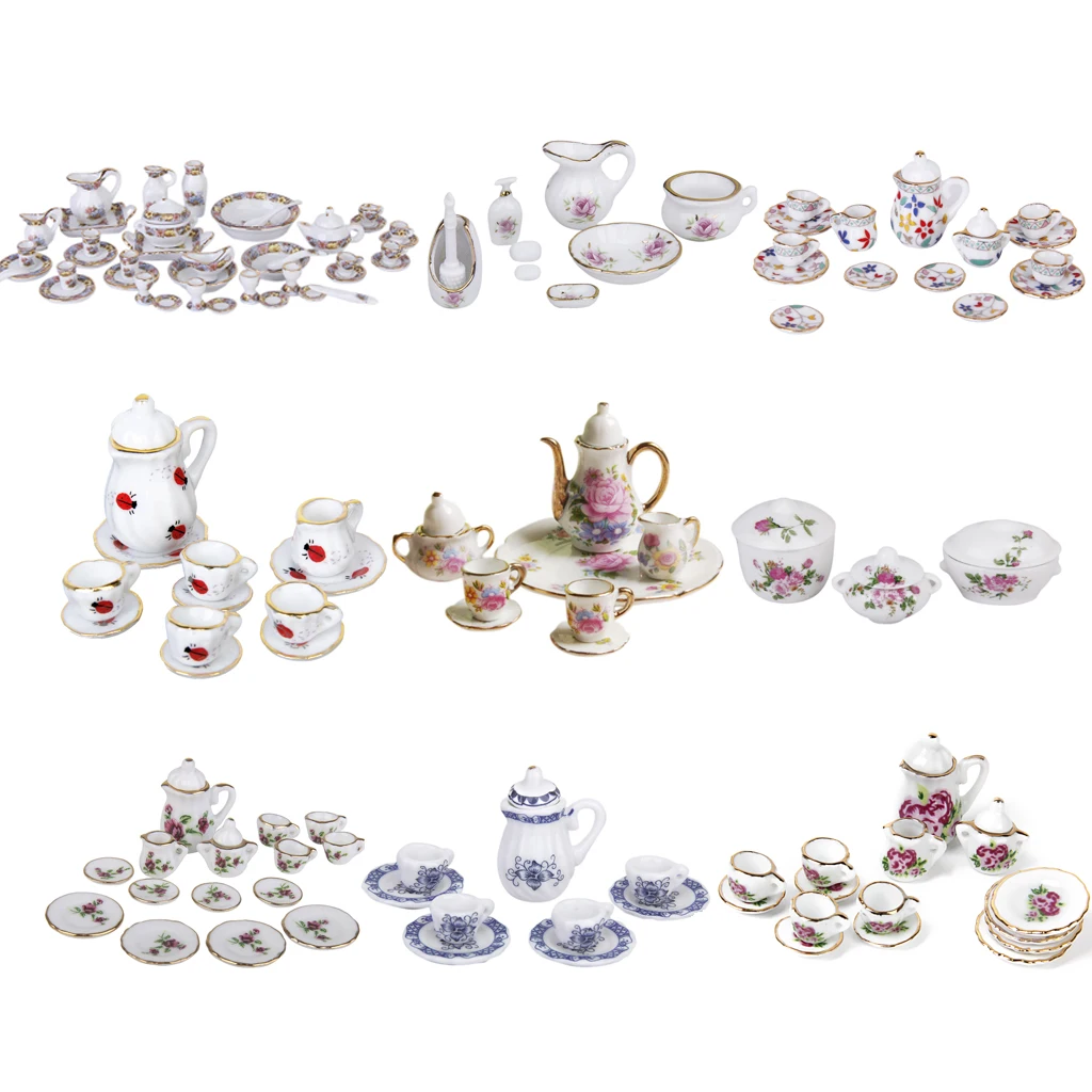 Set 8 Dolls House Miniatura Teiera tazza piatto Porcellana ceramica