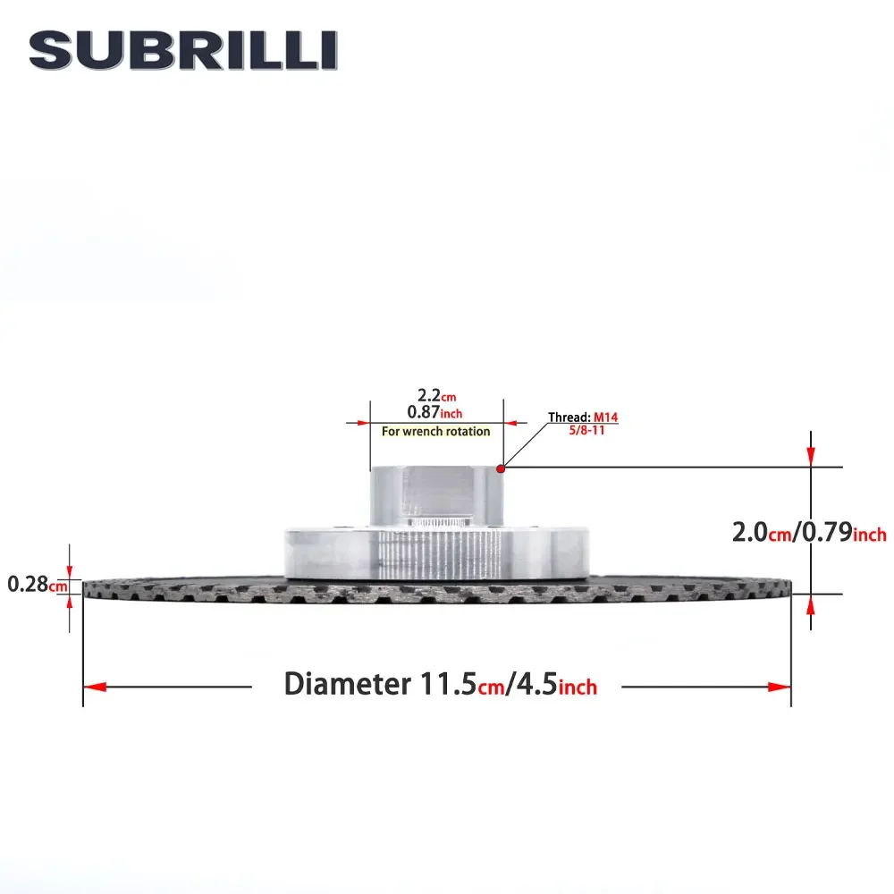 SUBRILLI 115mm Diamond Dual Saw Blade M14 Thread Hot Pressed Cutting Grinding Disc Stone Granite Marble Concrete Cut Blade 4.5\