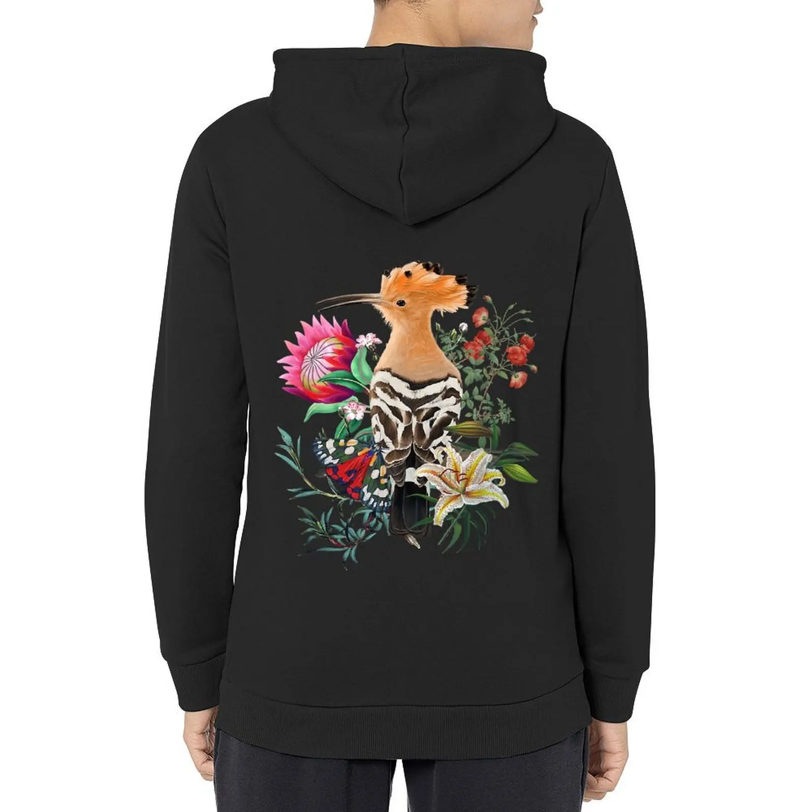

Hoopoe Bird With Flowers And Butterfly Hoodie mens clothing anime clothing winter clothes fashion men tracksuits