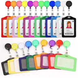 Pull Retractable Badge Reel Pu Leather ID Card Holder Cover Case Set With Lanyard String Neck Straps Nurse Office Worker Yoyo