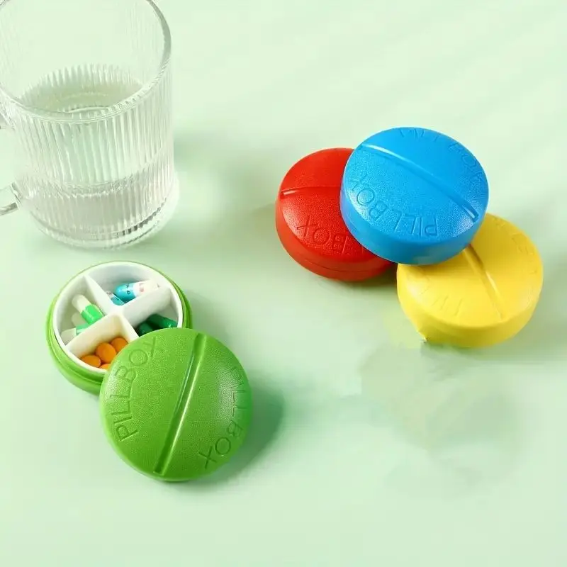 Portable Pill Box, Mini Pill Box Medicine Storage Box 4 Compartments With Cover Portable For Travel, Office, Business