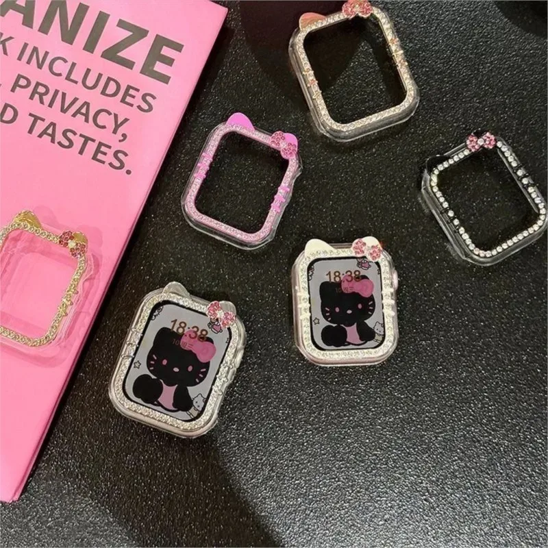 Cute 3D Cartoon Hello Kitty Anti-Loss Case For Apple Watch Sport 1/2/3/4/5/6/7/8/9st Gen S10 S11 Ultra SE 38/45/41/44/42/46/49mm view 4