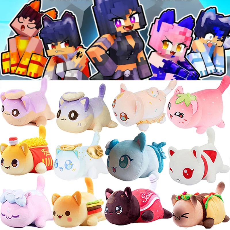 26cm Aphmau Meows Cat Plush Toy Soft Meemeow Stuffed Donut Cat Plushie Dolls French Fry Cheeseburger Food Stuffed Pillow Gifts