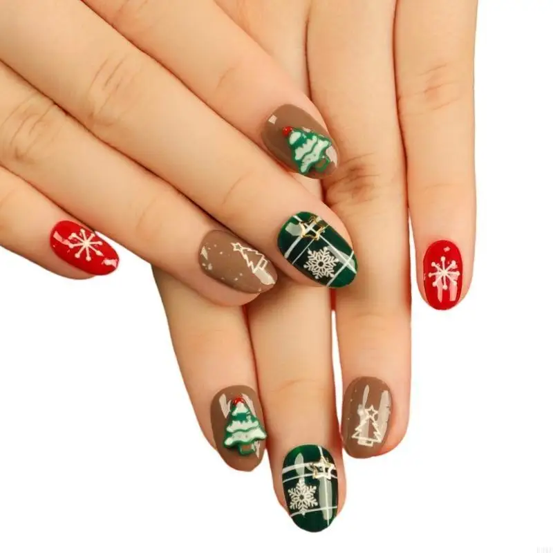 

R3MF Holiday False Nails Tips Easy to Apply Christmas Wraps for FashionableNails