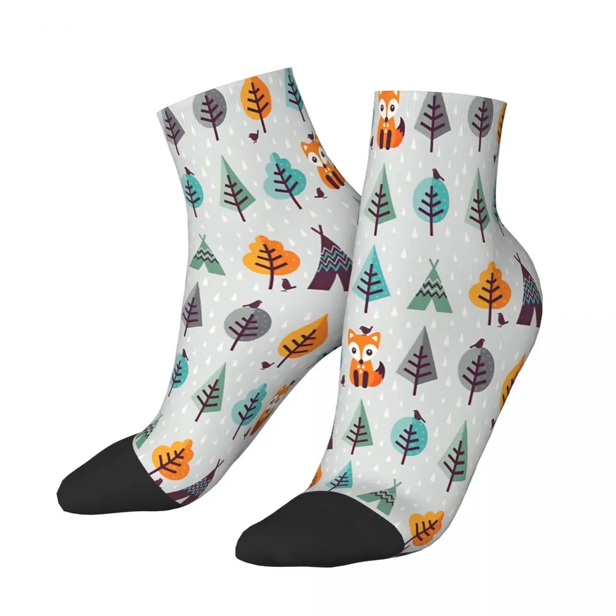 Fox In The Forest On Gray Ankle Socks Male Mens Women Autumn Stockings Harajuku