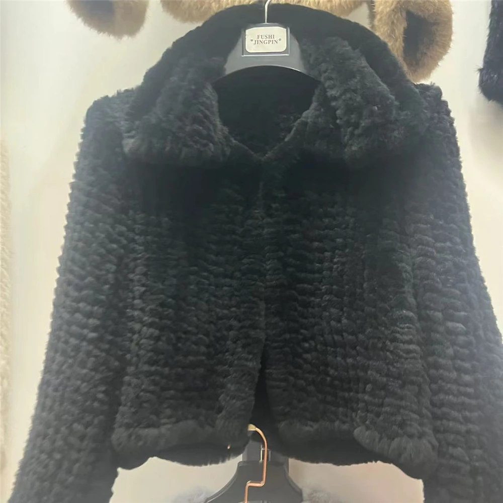 Autumn Winter New Real Rex Rabbit Fur Coats For Women Sweet Fashion Lapel Double-Faced Woven Short Fur Jacket Fur Coat Y3112