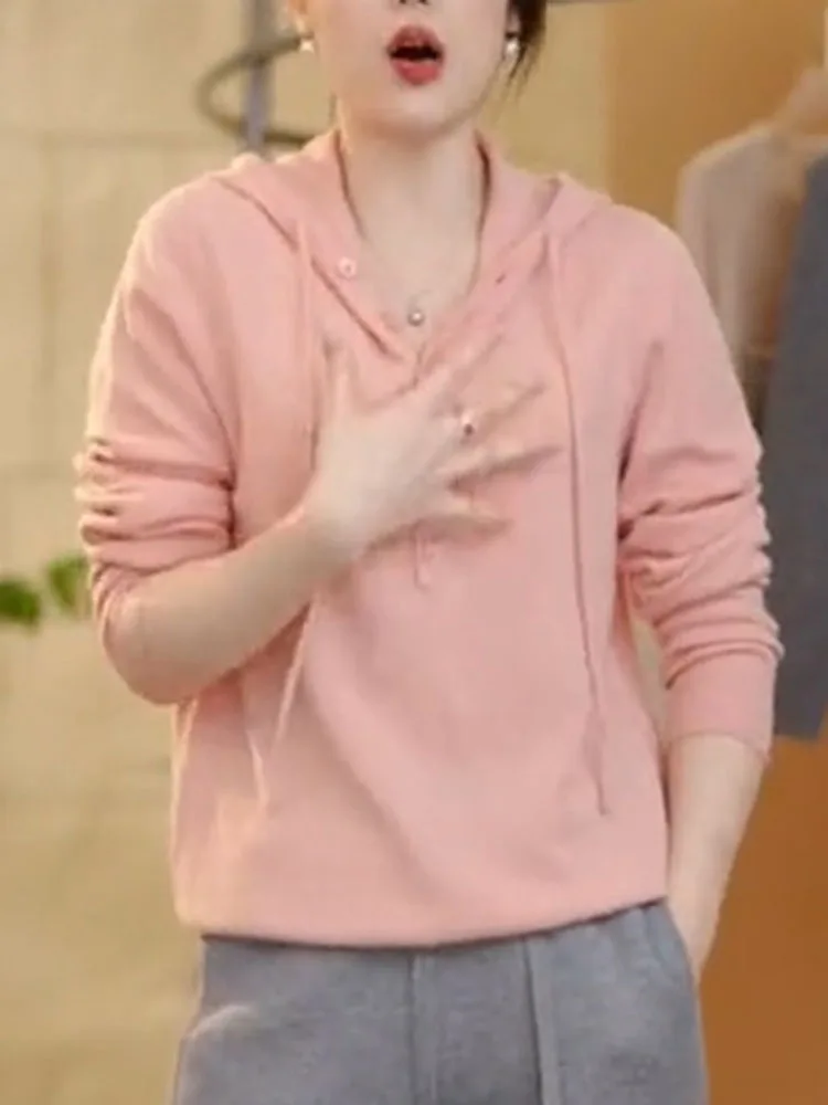 

Pink Hoodie Women's Casual Sle Versatile Slimming Commute Top Spring Autumn New Basic Snow Dr Yu Silk Upper Apparel