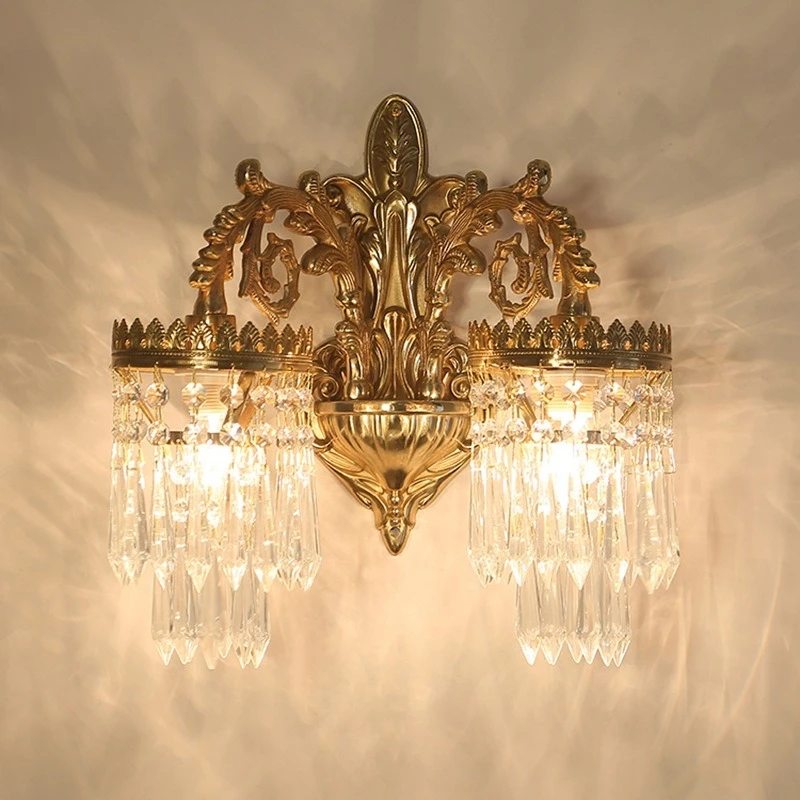 Golden Crystal wall lamps 2 Lights Wall Sconce light LED AC Crystal Wall Bracket Bra Bed Lighting Crystal Shades Home Decoration