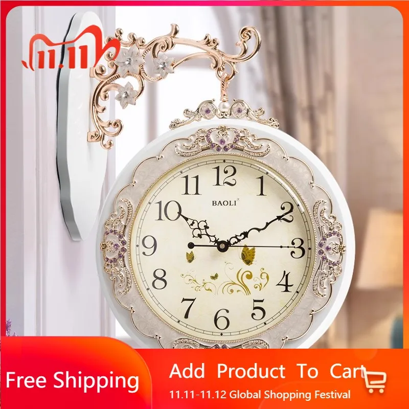 

Classic Design Wall Clock Double Sided High End Flowers Fashion Wall Clock Light Luxury Silent Reloj De Pared Household Goods