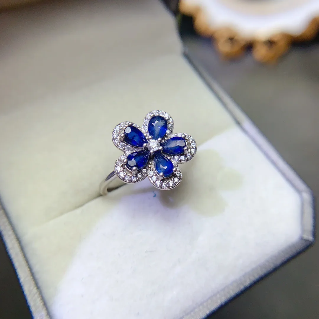 

Elegance Exquisite Natural Blue Sapphire Ring Premium S925 Sterling Silver Luxury Piece for Now A Fashionable Woman
