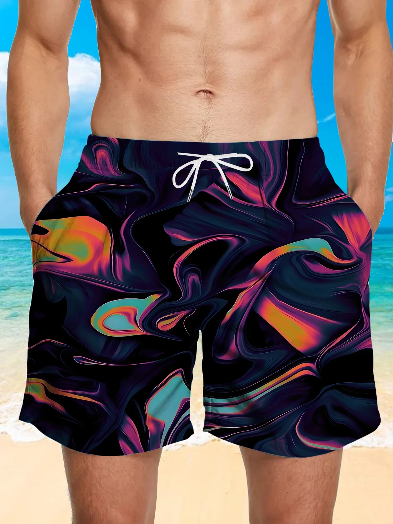 

Summer Full Print Beach Shorts Men Digital Printing Quick Dry Polyester Swim Trunks