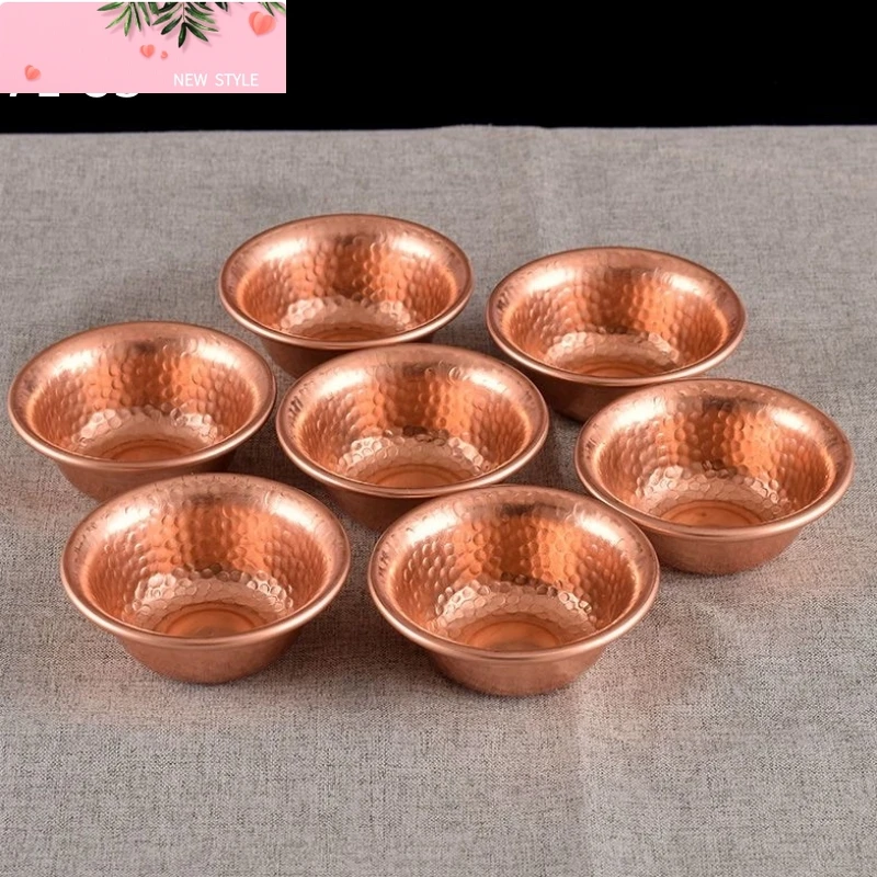

Buddhist Red Copper Bowl, Tribute Holy Water Cup, Auspicious Engraved Hammer Tibetan Bowl,Home Gift Desktop Decorative , 7Pcs