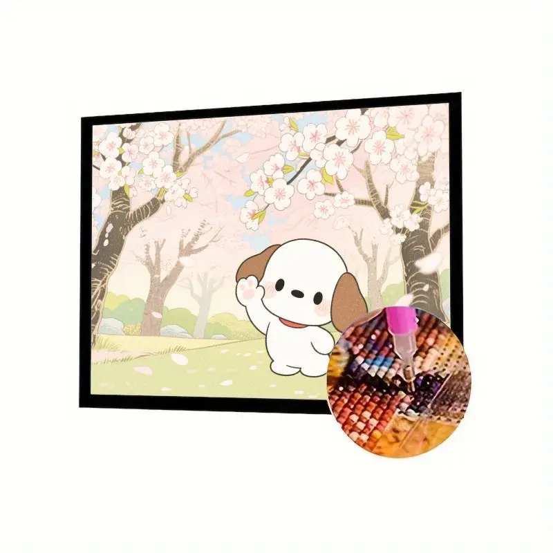 

1 шт. 5D Full Drill Diamond Painting Kit - милая мультяшная собака Pochacco, размахивающая в вишневом цвете Сакура, садовый пейзаж, сделай сам, искусство Cra
