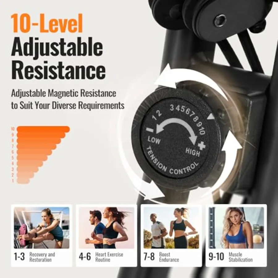 Folding Exercise Bike for Home Workout with 10 Level Adjustable Magnetic Resistance and Arm Resistance Band LCD Display Support