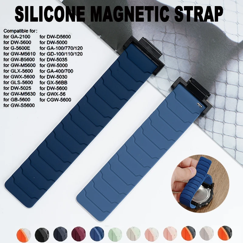 Magnetic Silicone Strap For Casioak GA-2100 DW-5600 GW-M5610 GA-110/100/120 Replacement Bracelet Sport Soft Band Wrist Belt