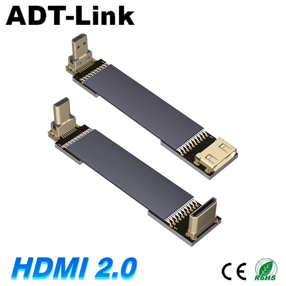 ADT 90-Grad HDMI 2.0 Micro-HDMI zu Mini-HDMI Stecker-zu-Stecker Verlängerungskabel mit integriertem Flachbandkabel für Video, FPC, FPV, GPU und Audio