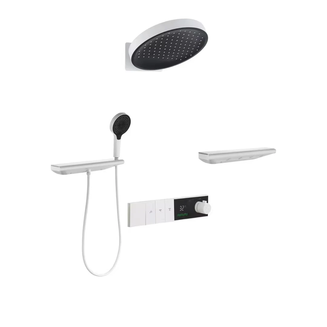 

White Wall Mounted Exposed Bathroom Shower Set Bathroom Shower System Bathroom Shower Faucets