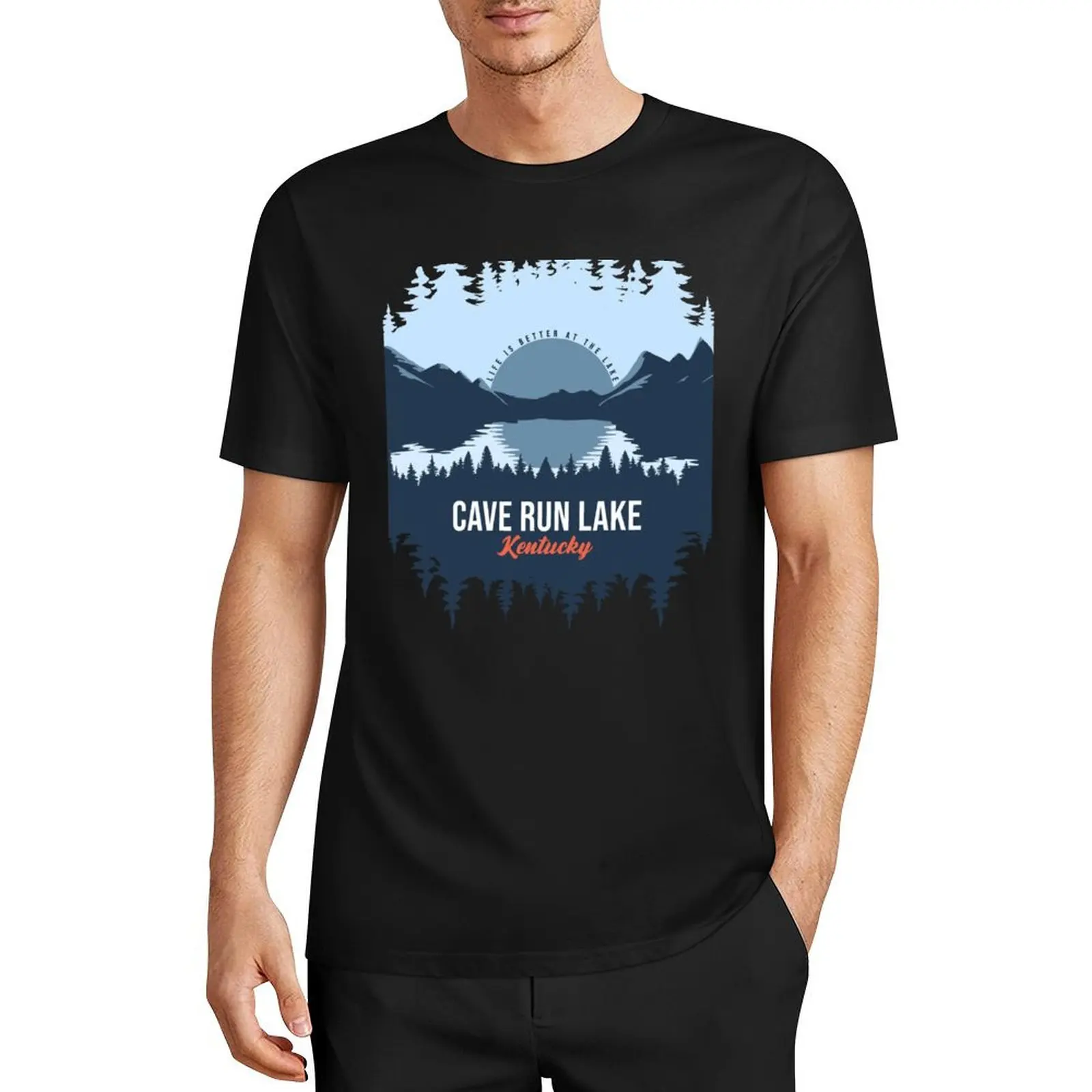 

Cave Run Lake Kentucky Lake With Mountain And Pine Tree T-Shirt oversized tops oversizeds cute clothes t shirts for men