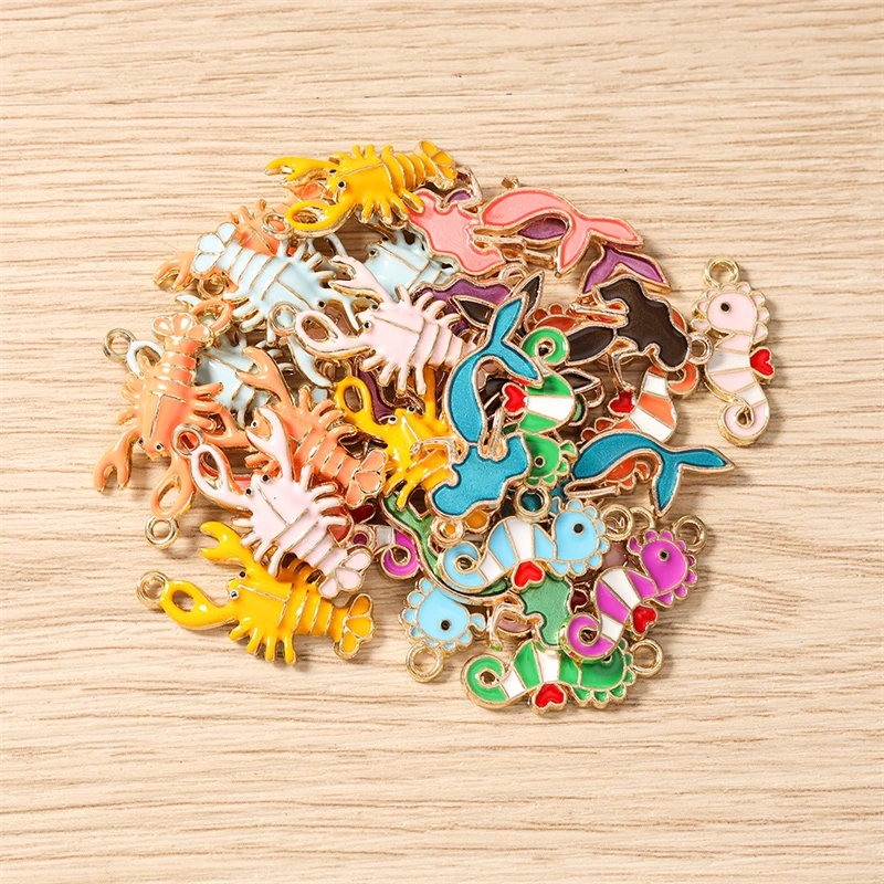 10 Stück Niedliche Meereslebewesen-Anhänger aus Emaille, Meerjungfrauen- und Muschel-Anhänger für Schmuckherstellung, Ohrringe, Halsketten, DIY-Bastelzubehör – Detail 3