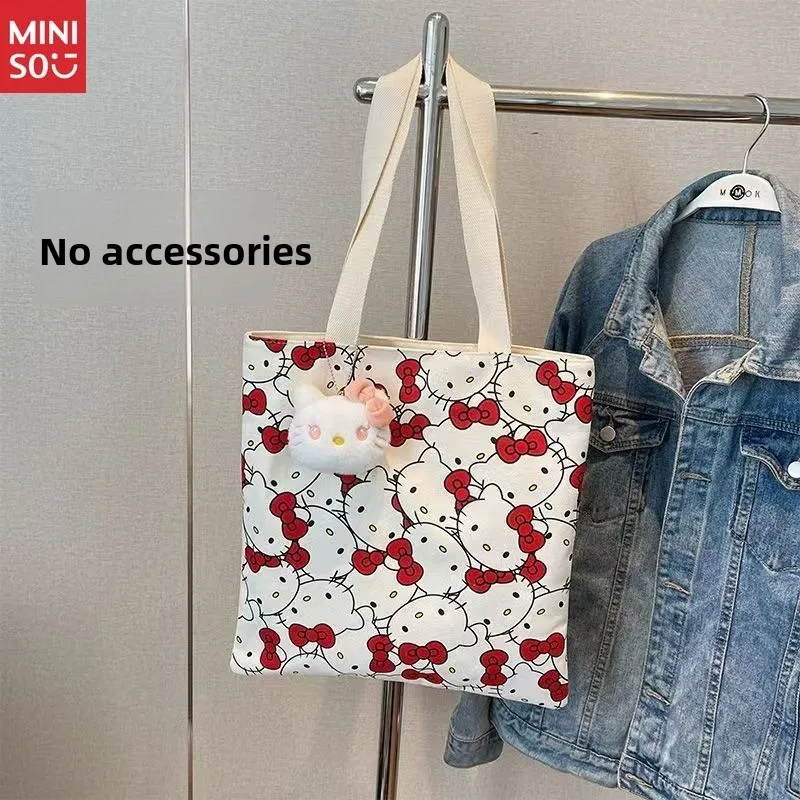 حقيبة حمل هالو كيتي من مينيسو 2025، حقيبة كتف قماشية لفتيات المدارس