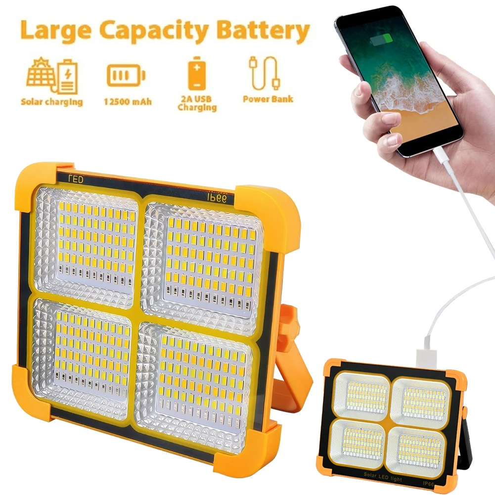 

400W LED Solar Floodlight IP66 Waterproof Camping Lantern USB Rechargeable Emergency Repair Light Super Bright with Stand Holder