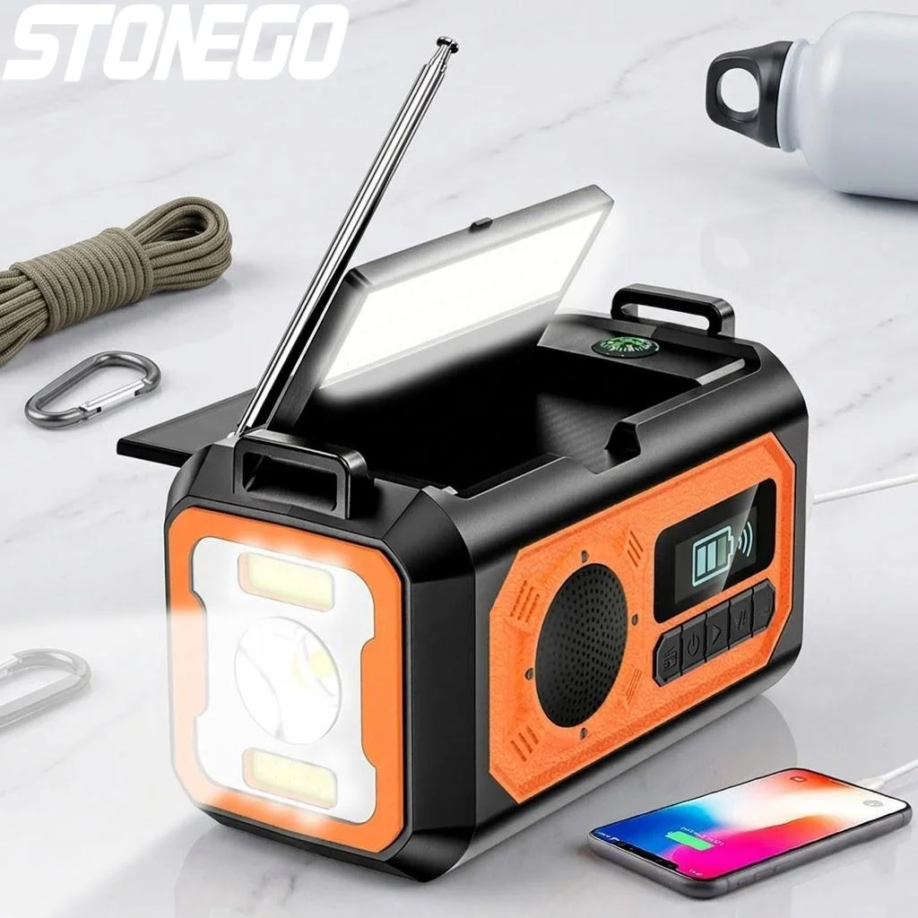 

Портативное аварийное солнечное радио с ручным приводом 12000 мАч, NOAA AM/FM, с лампой для чтения, для кемпинга и выживания