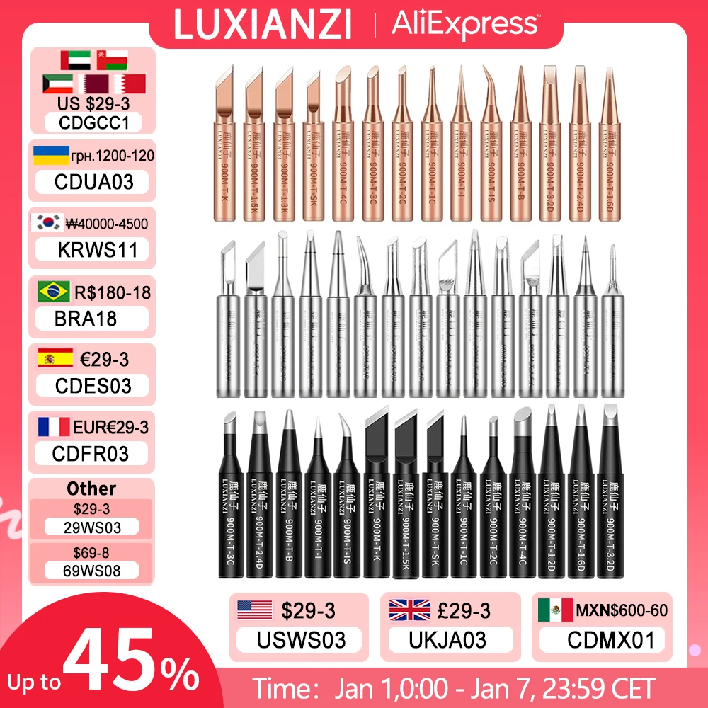 LUXIANZI 1pc 900M Soldering Iron Tip Copper Leadfree Weding Head BGA Solderig Station Tools SGS Quality Diamagnetic Serise Sting