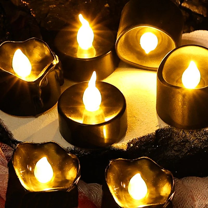 Flameless Black LED velas eletrônicas, operado a pilhas, luz amarela, Halloween, Natal, decoração de casamento, 12pcs