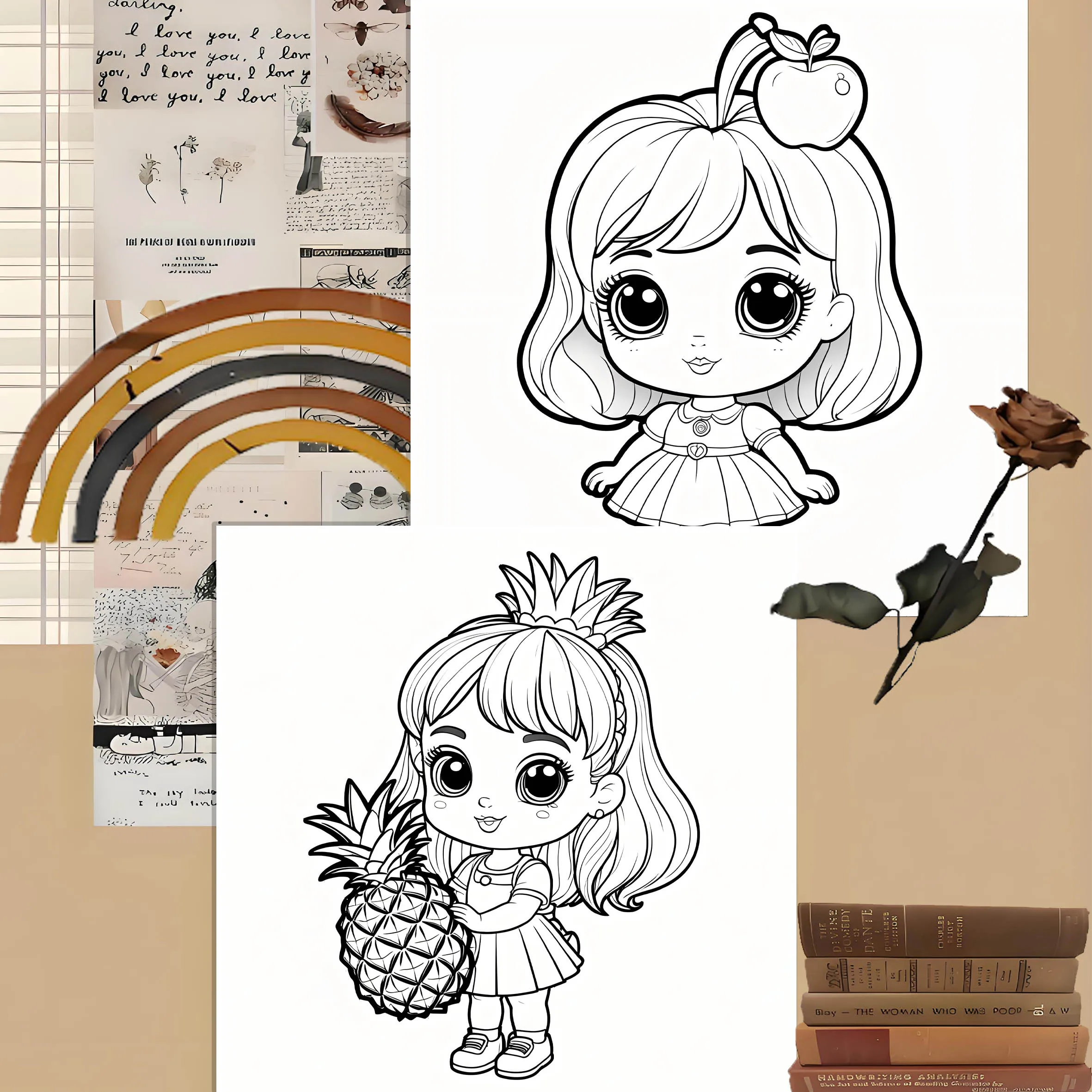 Adult Coloring Book: Cute Colorful Fruit Dolls and Charming Little Girls - Relaxing Art Therapy for Stress Relief and Creativity