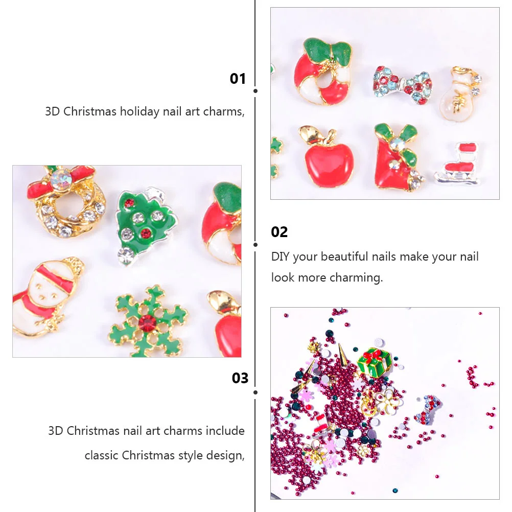크리스마스 매니큐어 주얼리 DIY 액세서리, 네일 라인스톤 3D 참, 눈송이 드릴 리벳, 4 박스