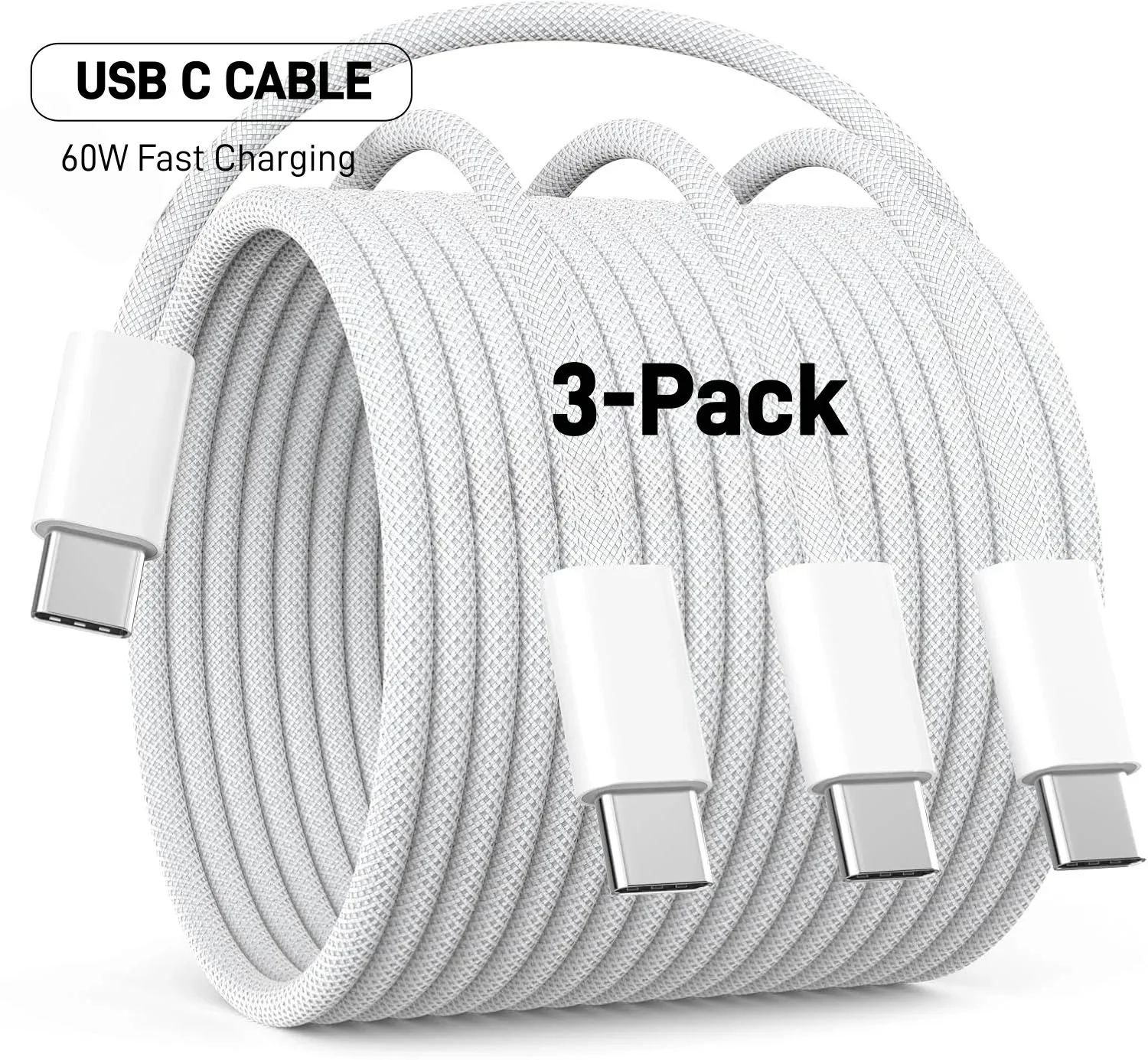 3-Pack 60W USB C to USB C Cable, Type C to Type C Cable,Fast Charging Cable for iPhone 17 16 15 Pro Plus Pro Max Air For Galaxy