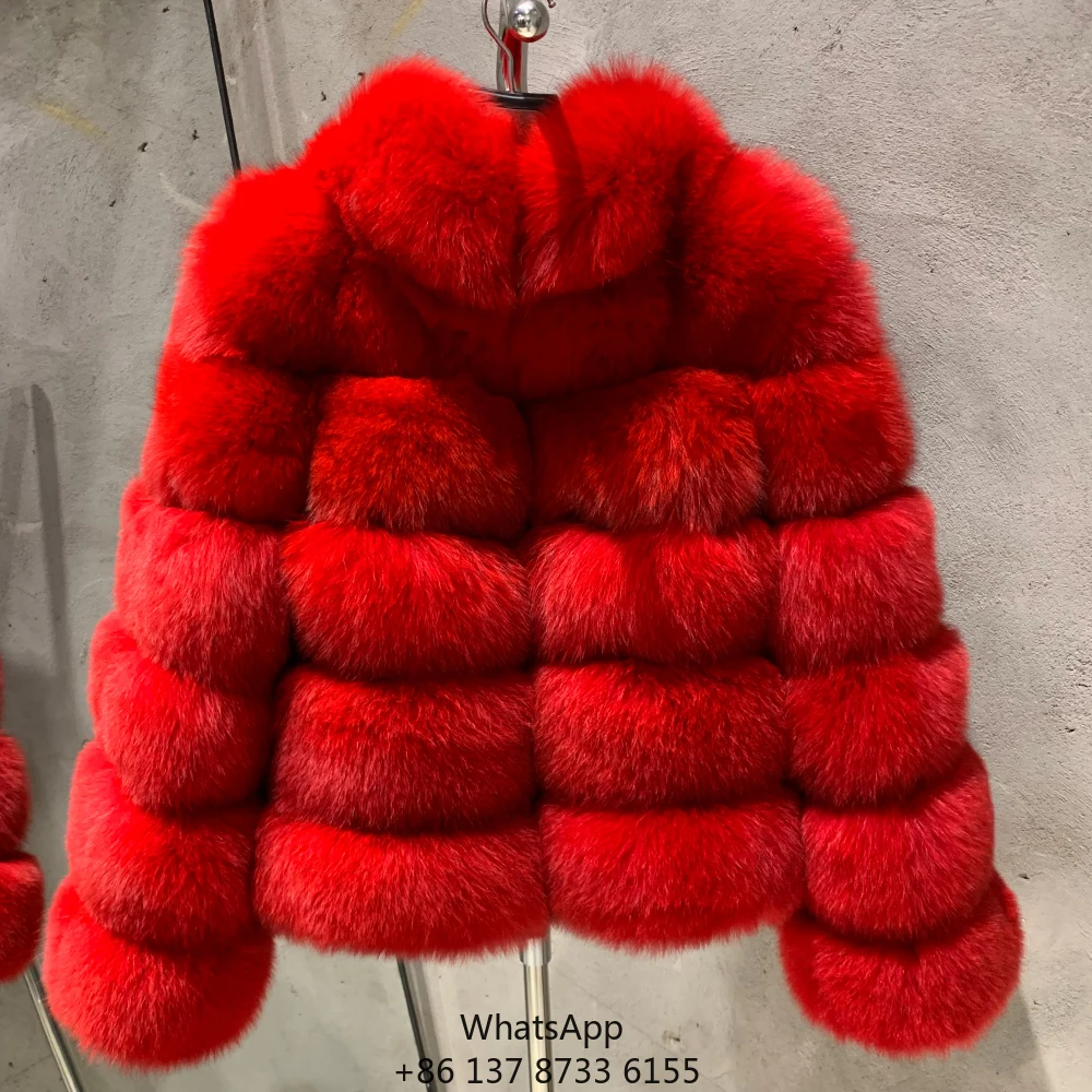 

Warm Fluffy Stripe Fur Coat Bright Red Fur Fox Coats Winter Fur Jackets For Women