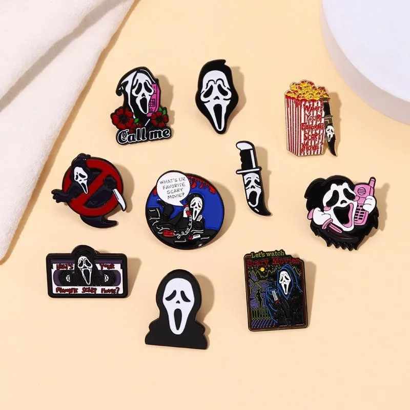 Pins What\'s Your Favorite Scary Movie Custom Brooches Lapel Badges Gothic Punk Skeleton Jewelry Gift for Friends Call Me Enamel