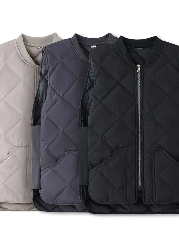 

Lightweight American Sle Baseball Collar Vest Autumn Winter Outerwear Loose Fit Zipper Closure Color Casual Jaet