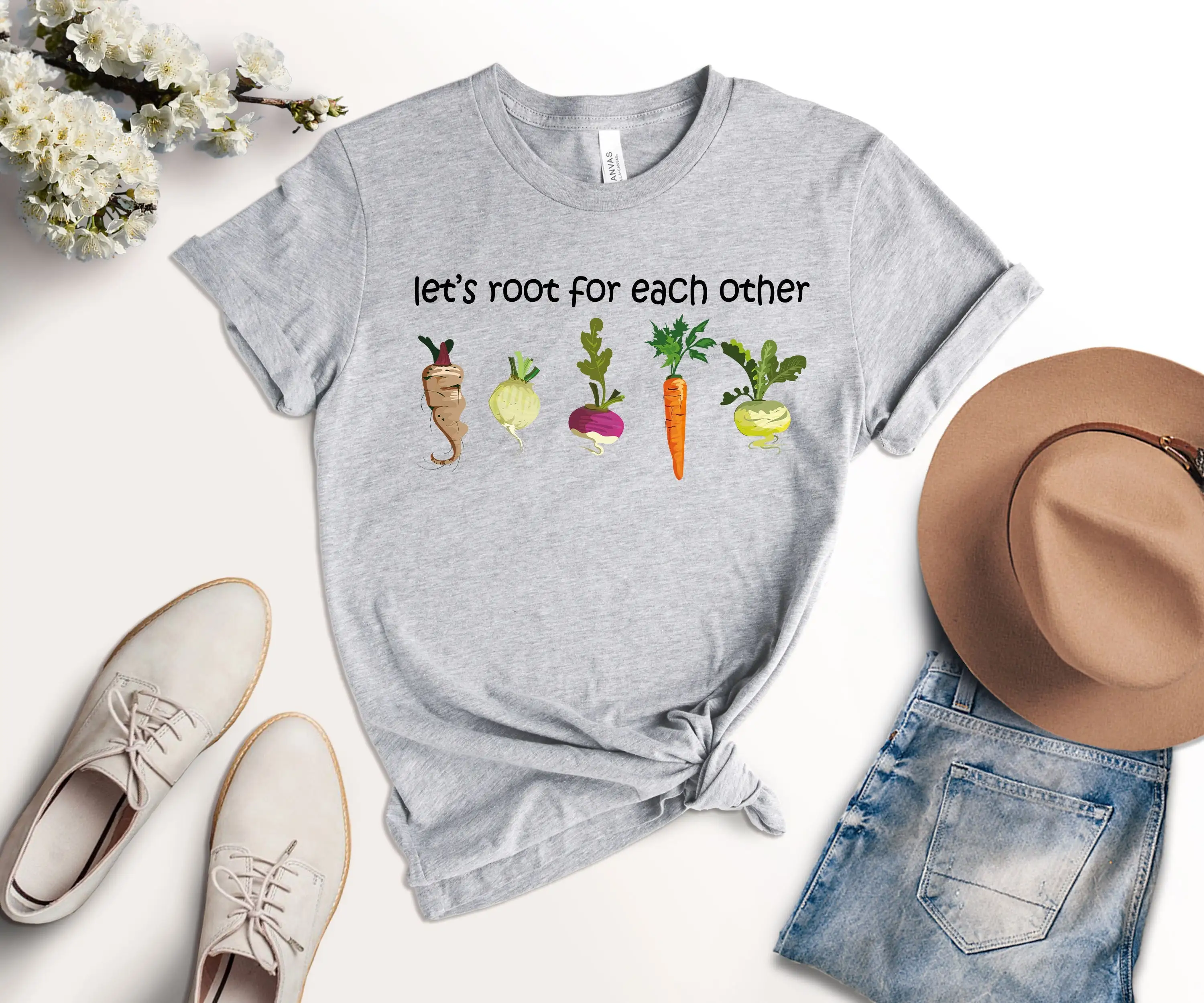 Lets Roots For Each Other Vegetable T Shirt Uplifting Spring Gardening Turnip Carrot Outfit Black