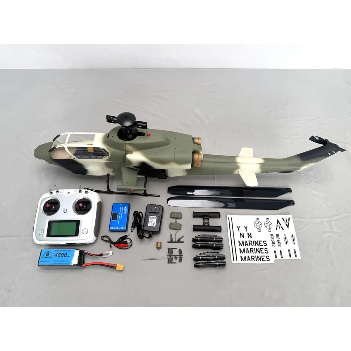 Roban 470 Size AH-1W Cobra Jungle Camo RC Helicopter GPS Mode X2 Flight Control with Realistic LED Lights RTF Version