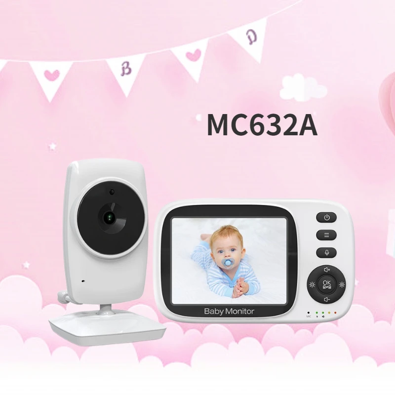 

MC632A 3.2 inch LCD Baby Monitor Baby Nanny Security Camera 2 Zoom 2 Way Audio Talk Night Vision Lullaby 2100mAh Battery