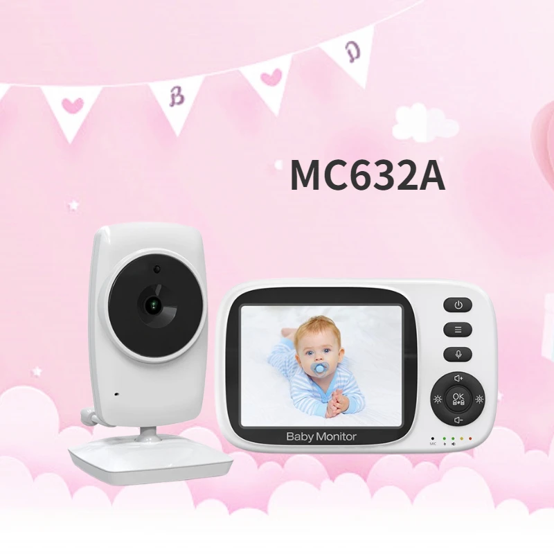 MC632A 3.2 inch LCD Baby Monitor Baby Nanny Security Camera 2 Zoom 2 Way Audio Talk Night Vision Lullaby 2100mAh Battery