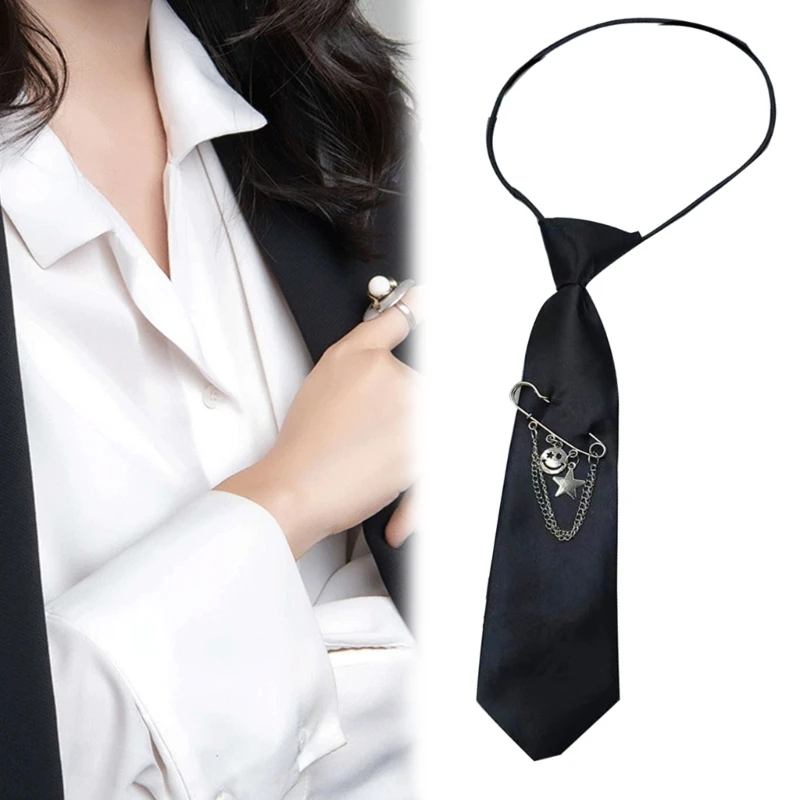 Women Men Preppy Student Adjustable Pre Tied Tie Vintage Metal Face Pin Necktie Uniform Neckwear Shirt Collar Ties