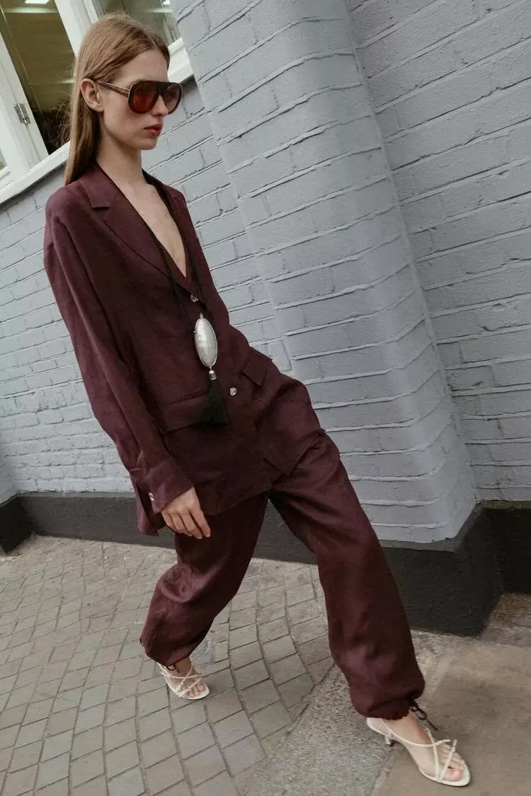 BB6822 ZA25 autumn new women's clothing European and American style lace up linen comfortable casual lantern pants 8749386