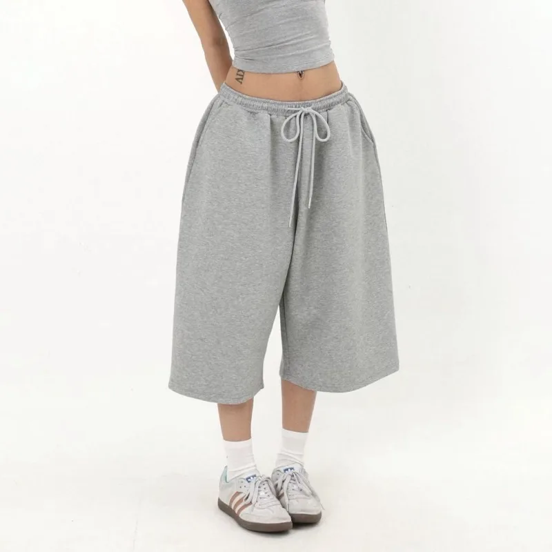 Sweatpants for Woman Elastic Waist Loose Wide Leg Cropped Sweat Shorts with Pockets Baggy Pants Clothes for Casual Streetwear